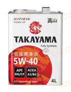 605045 TAKAYAMA МАСЛО МОТОРНОЕ СИНТЕТИЧЕСКОЕ MOTOR OIL SN 5W-40 (4л)